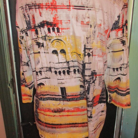 Sportelle Sequined Multi-Colored Round Neck Snap-Up Top w/3/4 Quarter Sleeves - Picture 3 of 4